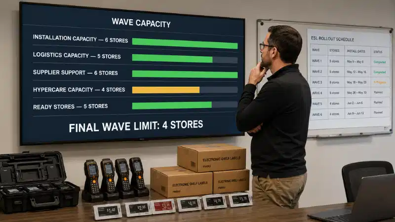ESL rollout wave capacity limited by installation, logistics, hypercare, and store readiness ESL rollout wave capacity limited by installation, logistics, hypercare, and store readiness