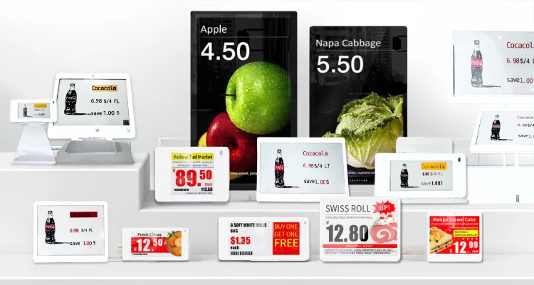 LEGOYO electronic shelf label solution displaying E-ink and LCD digital price tags for retail stores